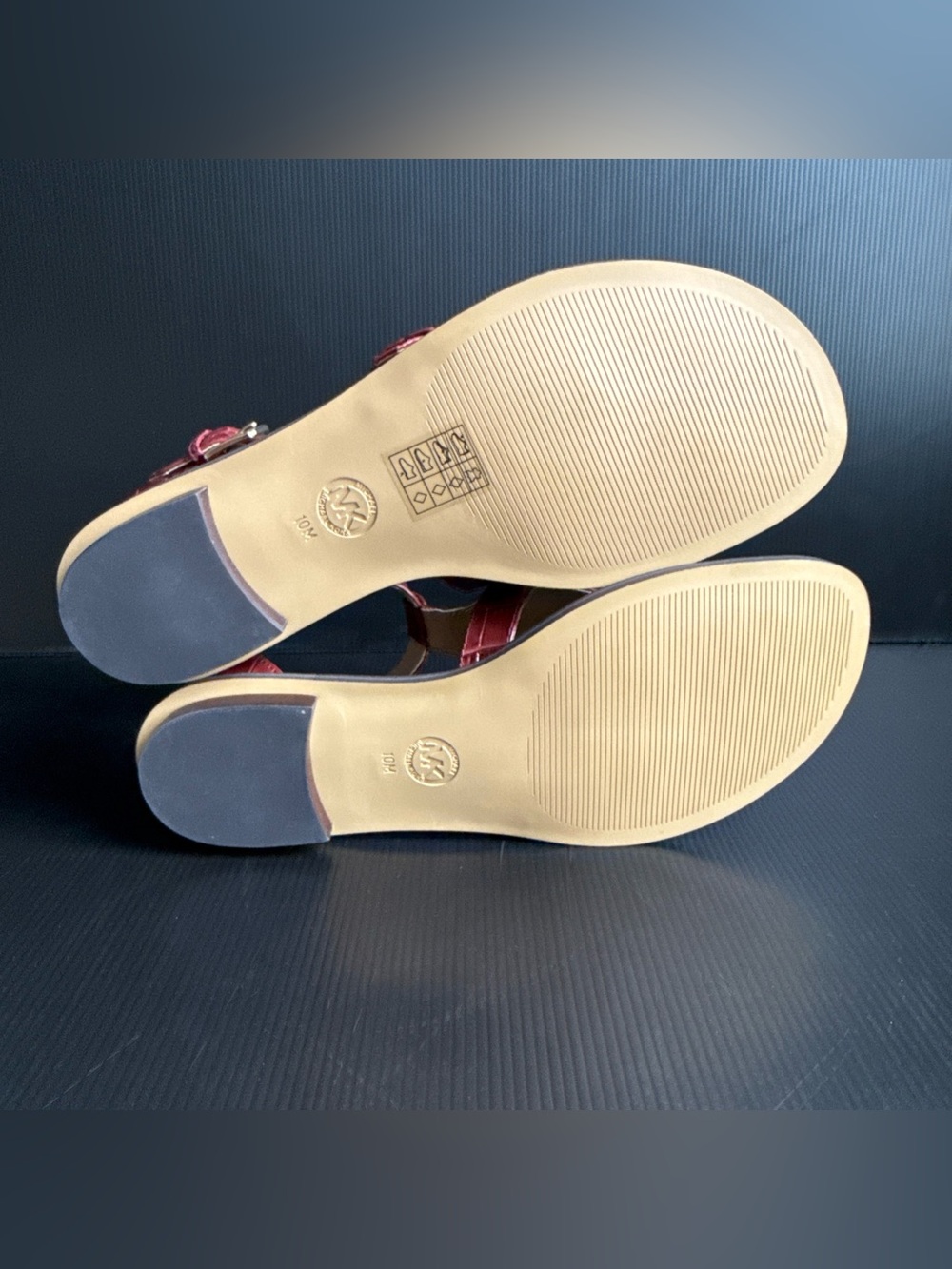 NIB Michael Kors Preston Flat Sandal Brandy Embossed Leather Shoe Womens Size 10 - Picture 10 of 12